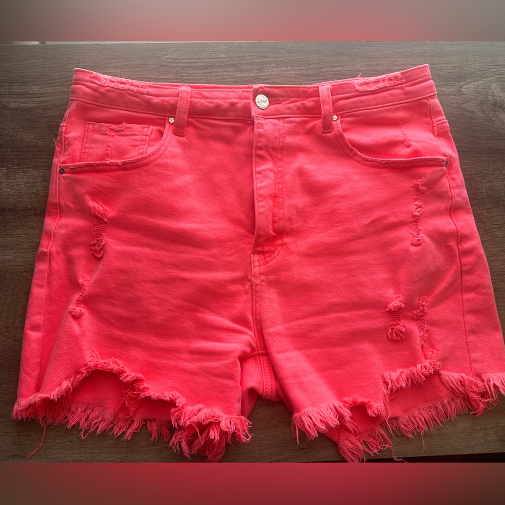 Risen Hot Pink Distressed Frayed Hem Jean Shorts Size 1x